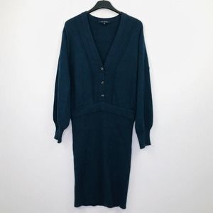 Toccin NY Women's Medium Sweater Dress Blue Felicity Button Front V-Neck CZ21